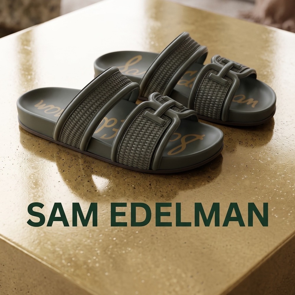 Sam Edelman Womens Woven Double Strap Slide Sandals Green Size 7